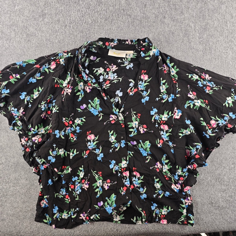 Maeve Anthropologie Floral Flutter Sleeve Blouse Womens Small Black Viscose Top